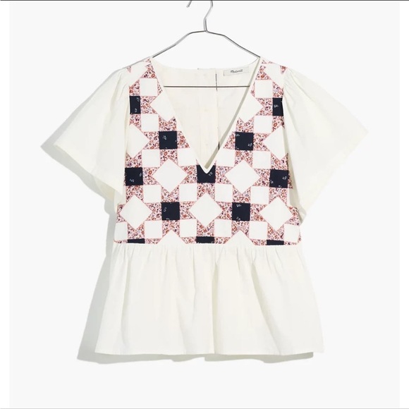 Madewell Flutter-Sleeve Peplum Top in Patchwork Quilt - granny square - XL - Picture 2 of 5